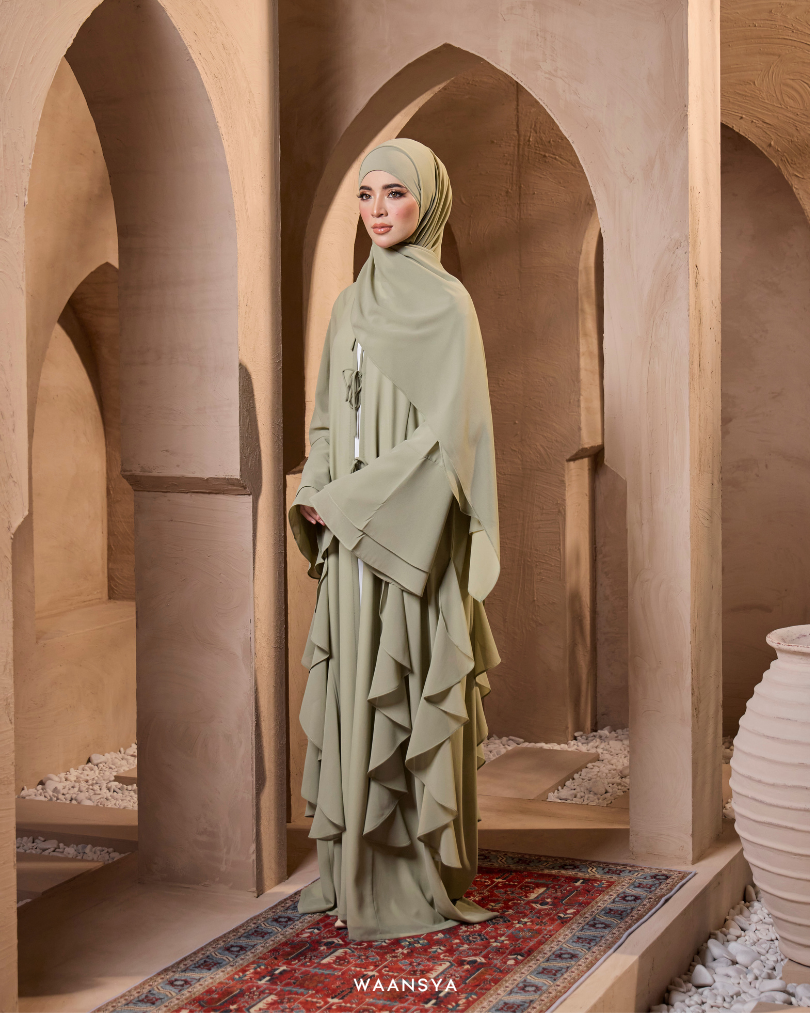 MALIKA ABAYA IN DUSTY GREEN