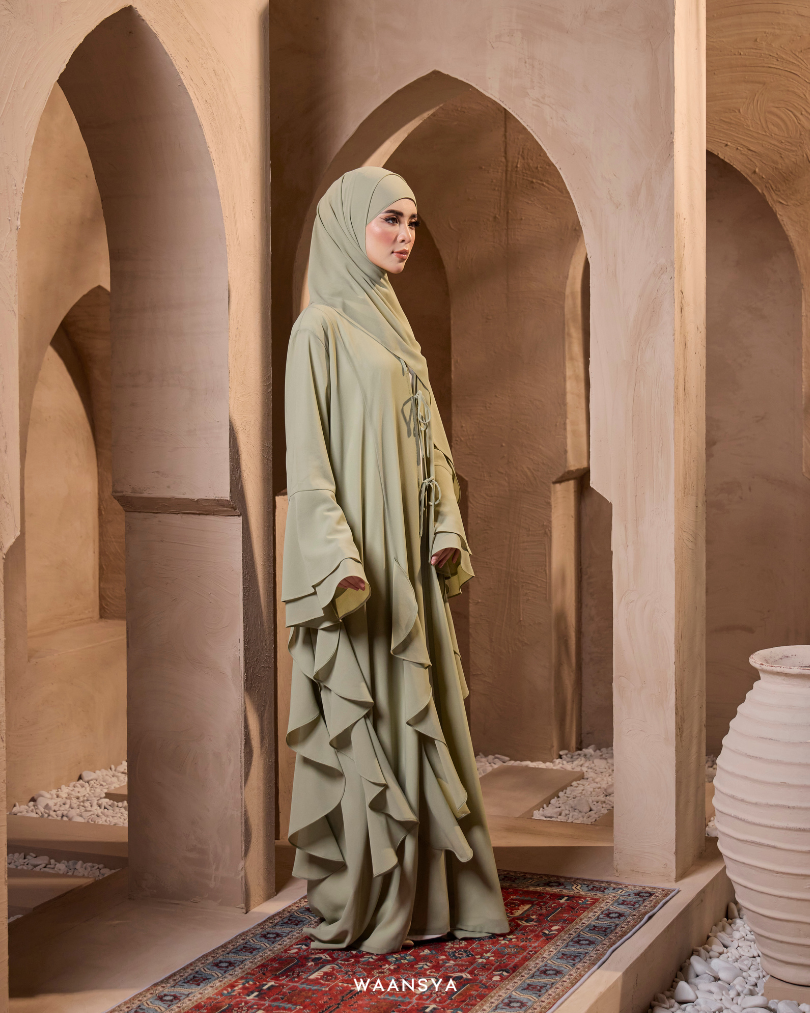 MALIKA ABAYA IN DUSTY GREEN