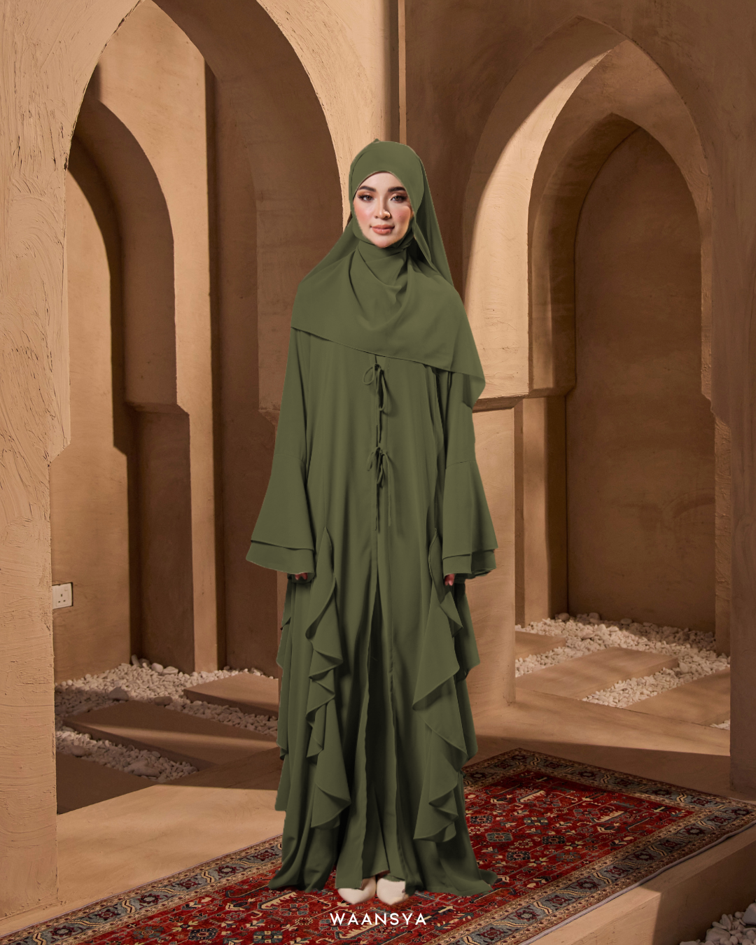 MALIKA ABAYA IN OLIVE GREEN