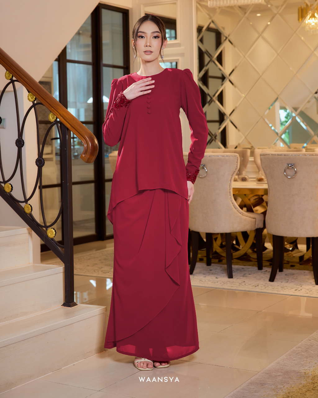 EVELYN KURUNG IN CHERRY RED